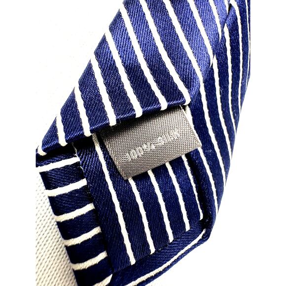 DANIEL CREMIEUX Silk Seven Fold Navy & White Stripe Men's Repp Tie Made In Italy - Picture 5 of 15